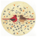 Charley Harper Needlepoint - Cardinal Courtship Round